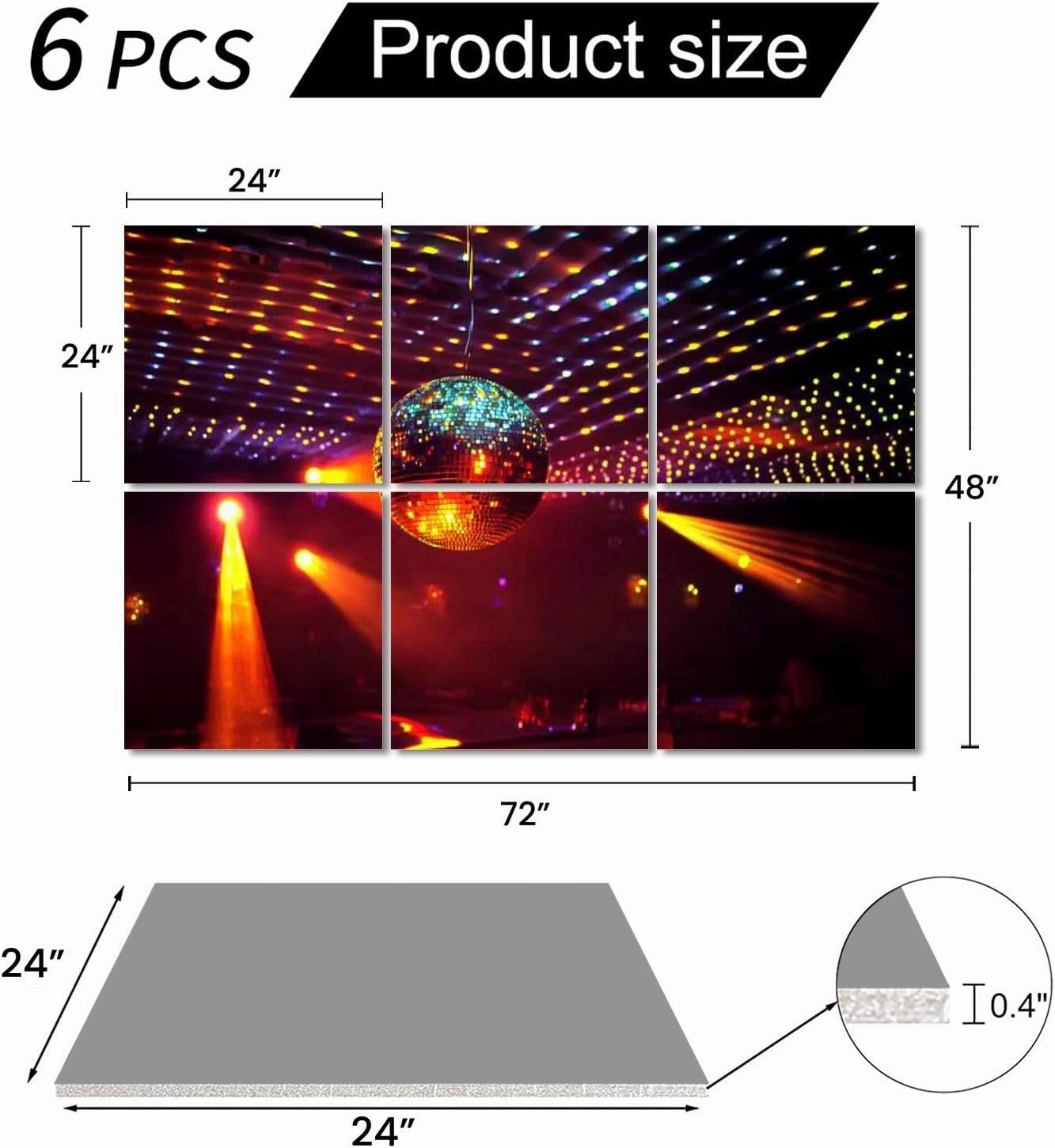 6 Pack Art Acoustic Panels Mirror disco ball light reflection ceiling Self-Adhesive Acoustic Wall Panels Sound Absorbing Panel Wall Decore for Recording Studio, Office, Moms