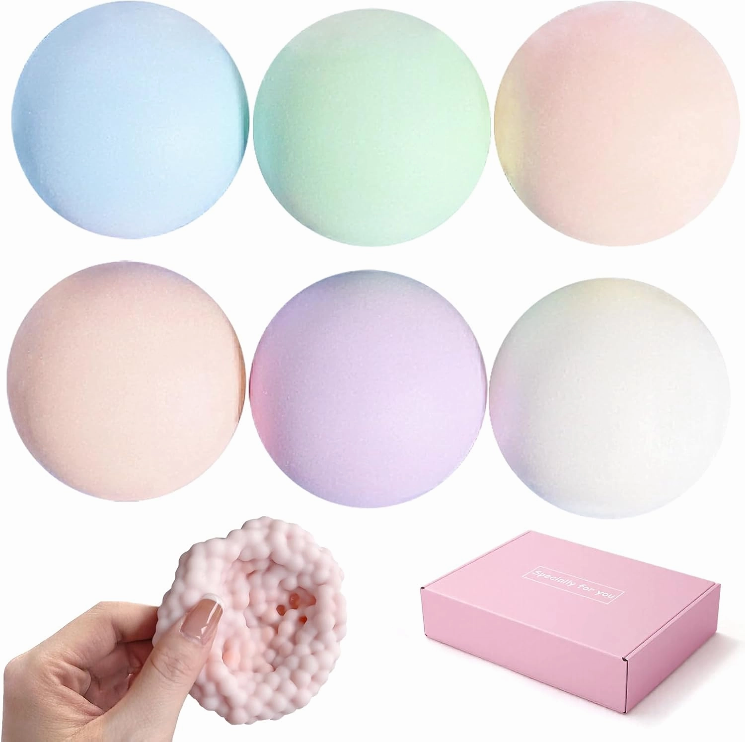 6 Pack Stress Balls for Adults - Handmade Pressure Relief Balls Crunchy & Squishy Stress Ball Set, Anxiety Relief Fidget Toys, Variety Textures, Stress Balls Bulk (Crispy)