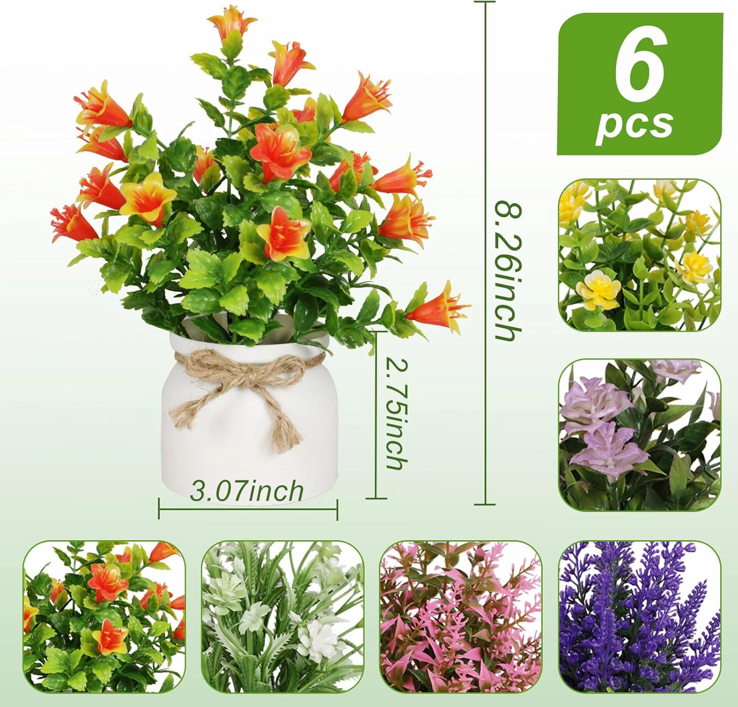 6pcs Artificial Pot Flowers Small Fake Plants with Pot Mini Potted Plants for House Office Tabletop Decoration