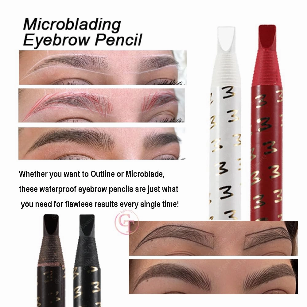 6pcs Peel-Off Eyebrow Pencil Microblading Eyebrow Pencil Tattoo Eyebrow Makeup Natural Long Lasting Eye Brow Permanent Makeup (Red)