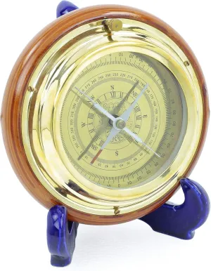 6" Large Quad Directional Nautical Brass Imprinted Nautical Boat Compass with Magnetic Needle On Rosewood Base | Nautical Boat Decor