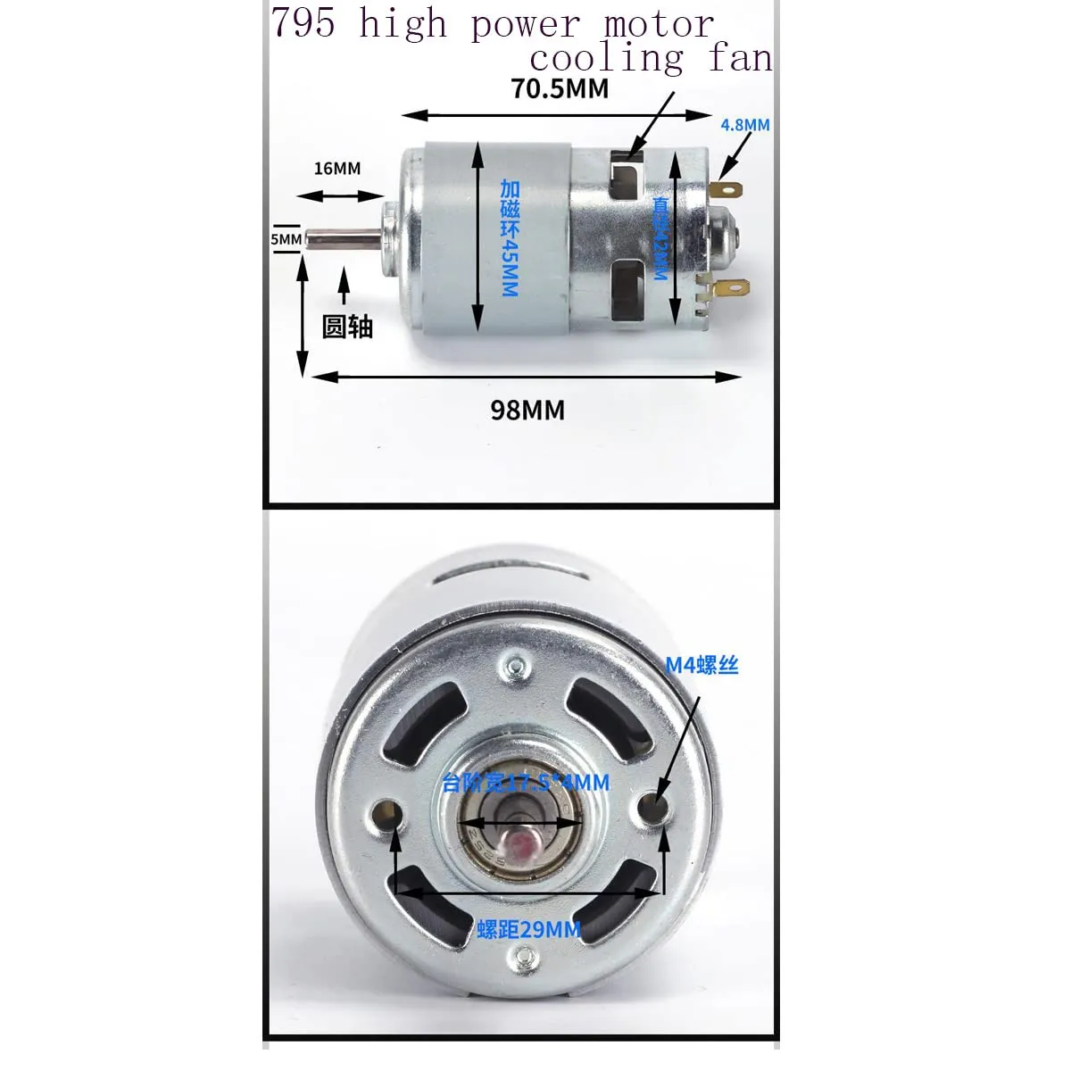 795 Ball Bearing Motor High Torque High Power High Speed Motor DC 12V-24V 11000RPM for RC Boat Toy Model DIY Drive Parts Power Tools