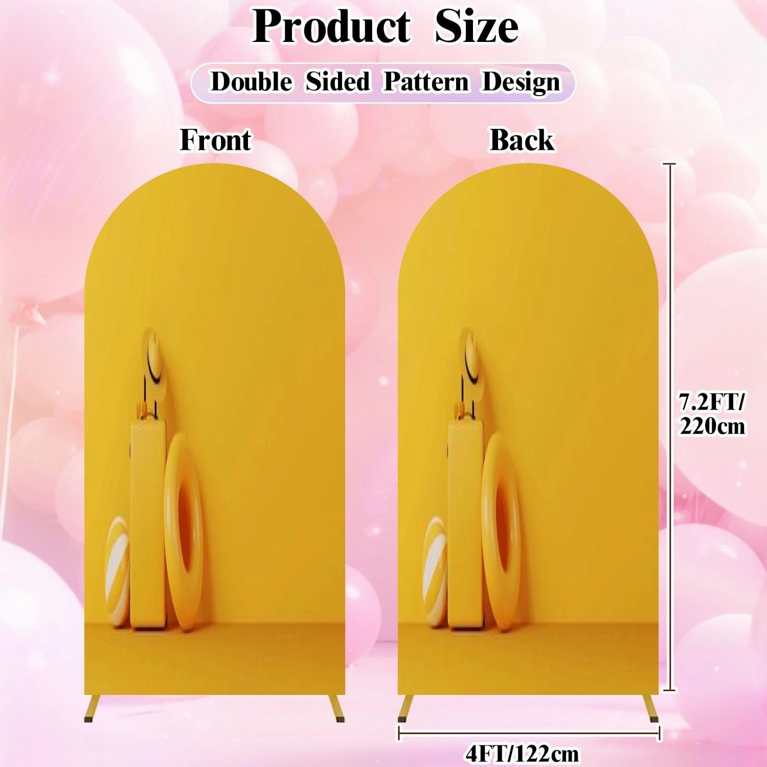 7.2FT Wedding Arch Backdrop Cover Yellow Luggage Suitcase Travel Bag hat Sunglasses Beach Ball Swimming Spandex Fitted Round Top Backdrop Stand Cover for Birthday Party Ceremony Banquet Decoration
