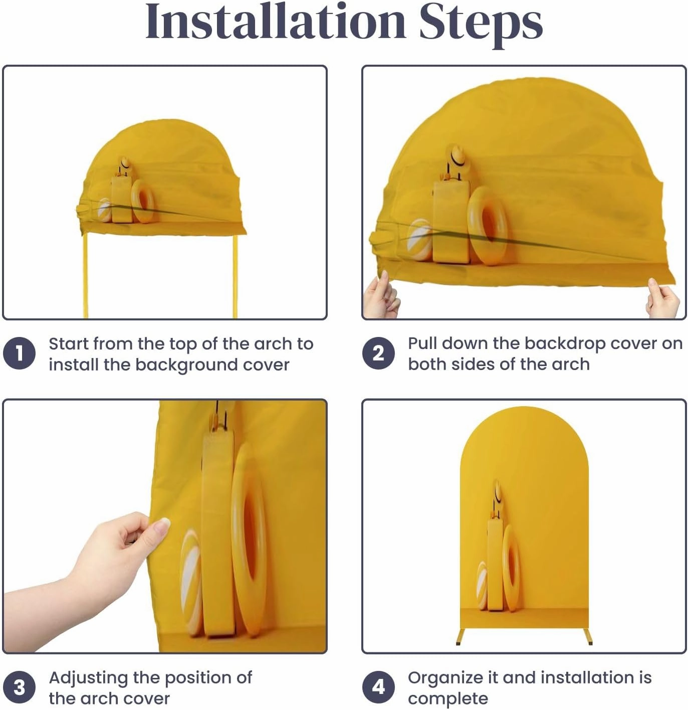 7.2FT Wedding Arch Backdrop Cover Yellow Luggage Suitcase Travel Bag hat Sunglasses Beach Ball Swimming Spandex Fitted Round Top Backdrop Stand Cover for Birthday Party Ceremony Banquet Decoration