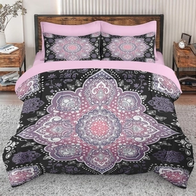 7 Pcs Comforter Set Full Size, Tribal Aztec Flower Bed in a Bag with Flat and Fitted Sheet for Kids and Adults, Vintage Sun Geometric Bedding Set with 2 Pillowcases & 2 Shams
