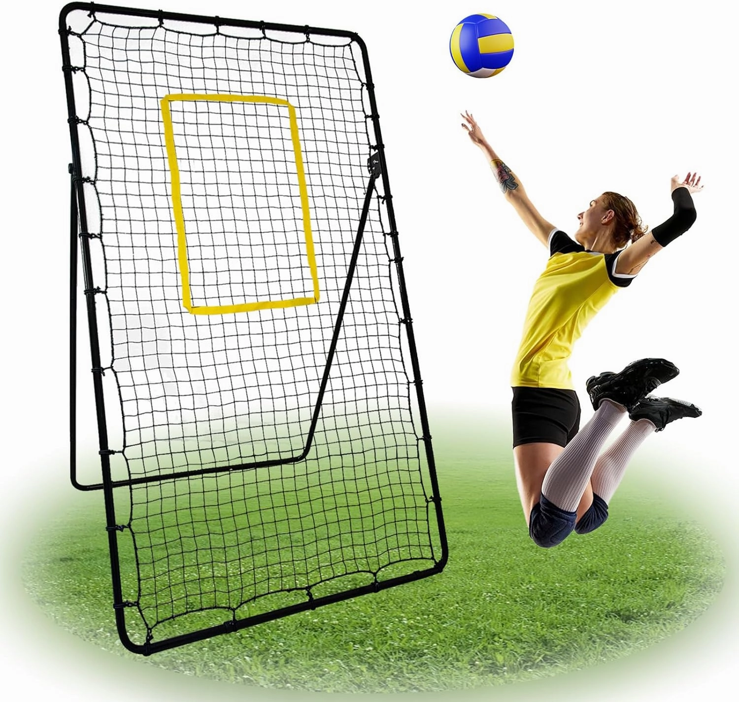 7x4 Ft Volleyball Rebounder Net-Volleyball Bounce Back Net with 5 Adjustable Rebound Angles, Volley Ball Training Equipment Rebounder for Backyard/Outdoor/Indoor