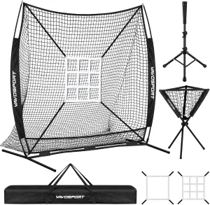 7x7' Softball & Baseball Net - Large Ball Collection System with Strike Zone, Tee, Caddy, Portable Training Equipment for Adult & Youth Practice