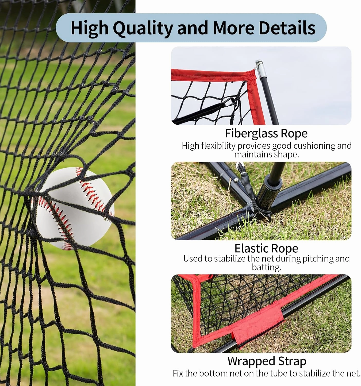 7x7 ft Baseball Net with Large Ball Collection System, Baseball&Softball Hitting Net, Baseball Nets for Batting with Carry Bag and U-shaped Ground Nail, Baseball Training Equipment for Pitching