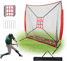 7x7 ft Baseball Net with Large Ball Collection System, Baseball&Softball Hitting Net, Baseball Nets for Batting with Carry Bag and U-shaped Ground Nail, Baseball Training Equipment for Pitching