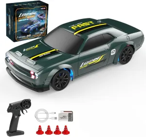 8501 RC Drift Racing Car, 1/43 Scale 2.4G Full-Proportional 4WD Electric Vehicle Model with Linked Lights, Steering Control Vehicle Gift for Adults (RTR Version/Green)