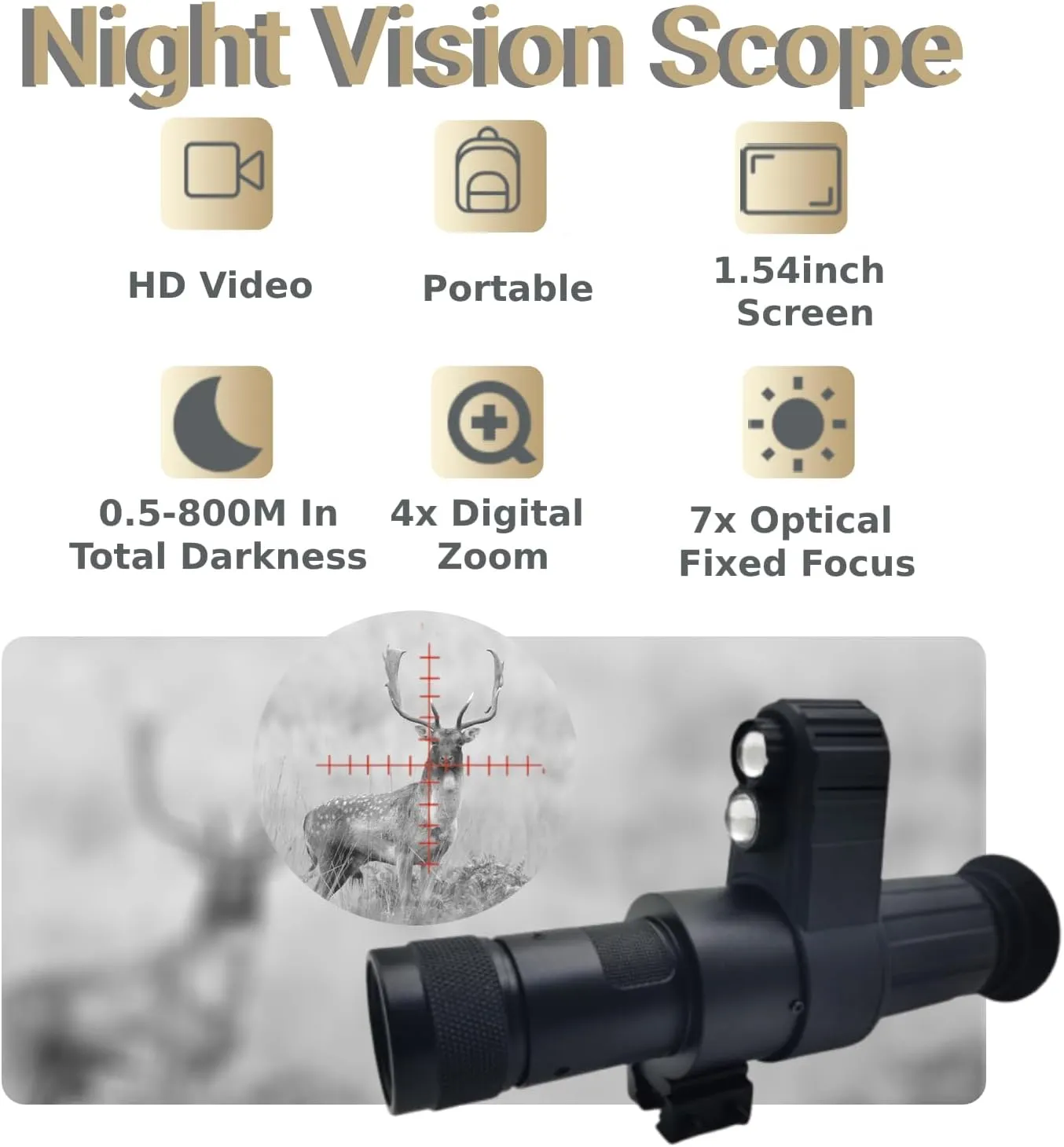 850nm Cross Cursor Aiming Digital IR Night Vision Scope for Tactical Hunting with Long Distance Vision and Portable Design，Rechargeable, Not Allowed to Take Photos or Videos, Black