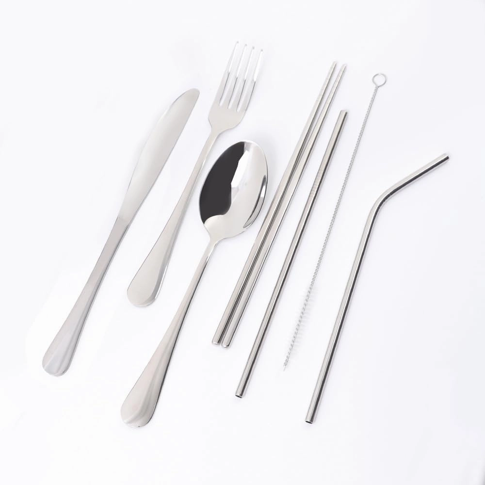 8-Piece Set Stainless Steel Tableware Set, Portable Fork, Spoon And Chopstick Set(A bag)