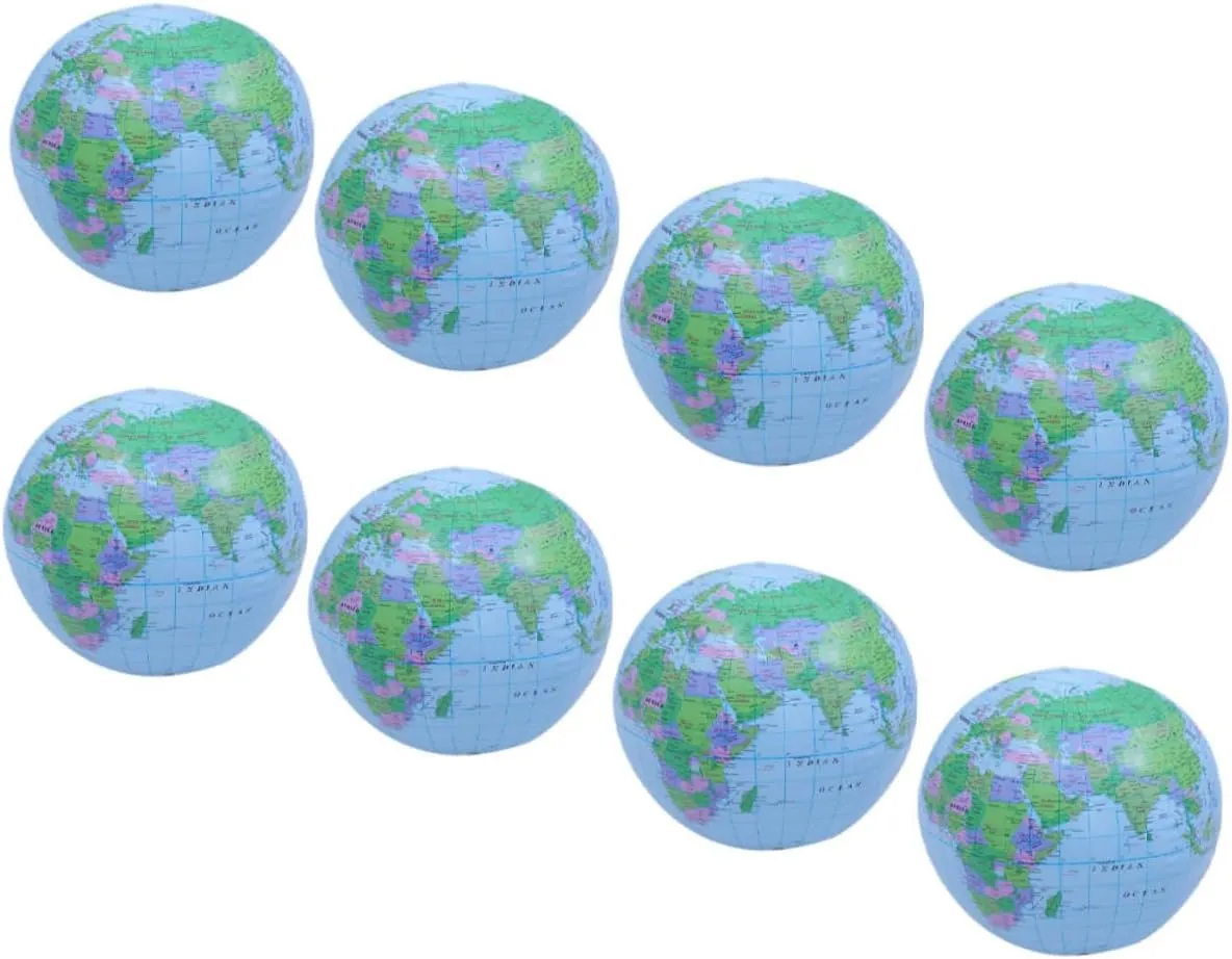 8pcs Inflatable Globe Balls Beach for Pool Birthday Parties Pre Inflation Approx Inflated Creative World Globe Shaped Balls for Summer Fun