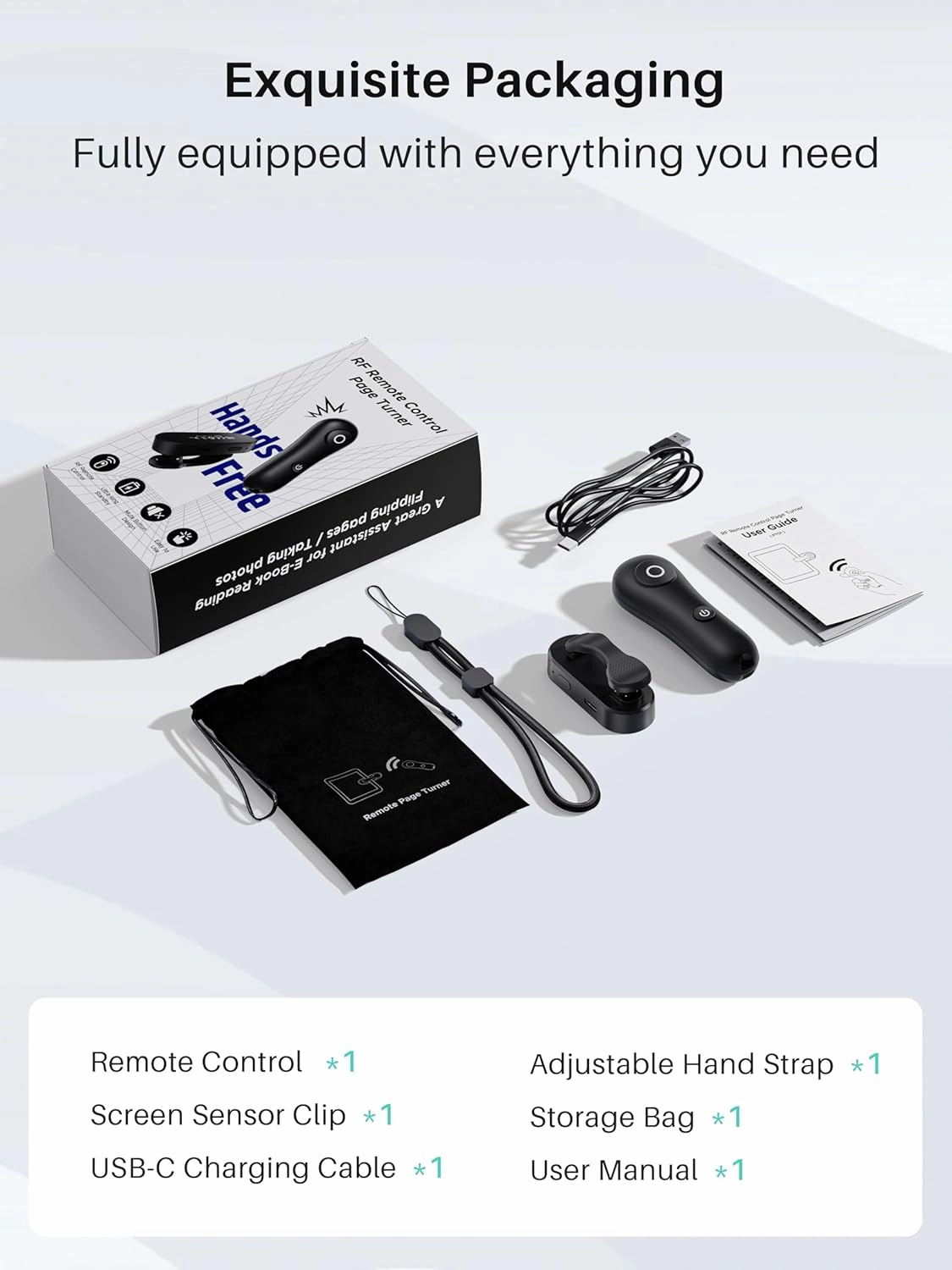 [#1 Fit for Thick Case] Remote Control Page Turner for Kindle Paperwhite Oasis Kobo, Kindle Accessories Clicker with Case-Fit Clip, Reading Novels/Comics for iPhone iPad Android Tablet Samsung -Black