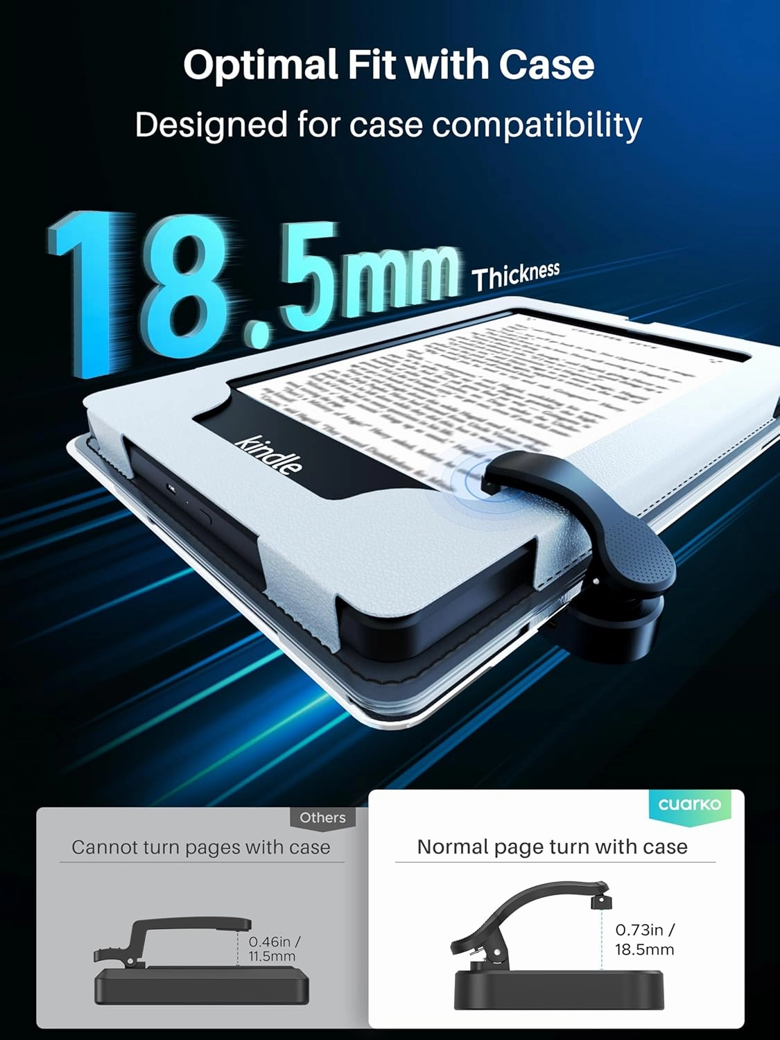 [#1 Fit for Thick Case] Remote Control Page Turner for Kindle Paperwhite Oasis Kobo, Kindle Accessories Clicker with Case-Fit Clip, Reading Novels/Comics for iPhone iPad Android Tablet Samsung -Black