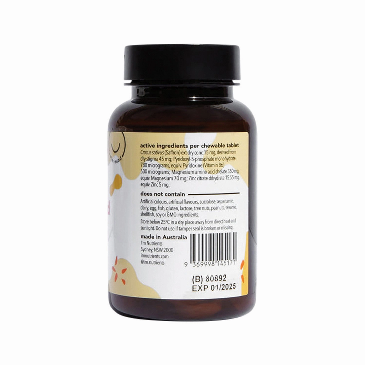 ***MORE STOCK ARRIVING NEXT WEEK***I'M NUTRIENTS Calm Mind Chewable Tablets Natural Watermelon Flavour For Kids 30 or 60Tabs
