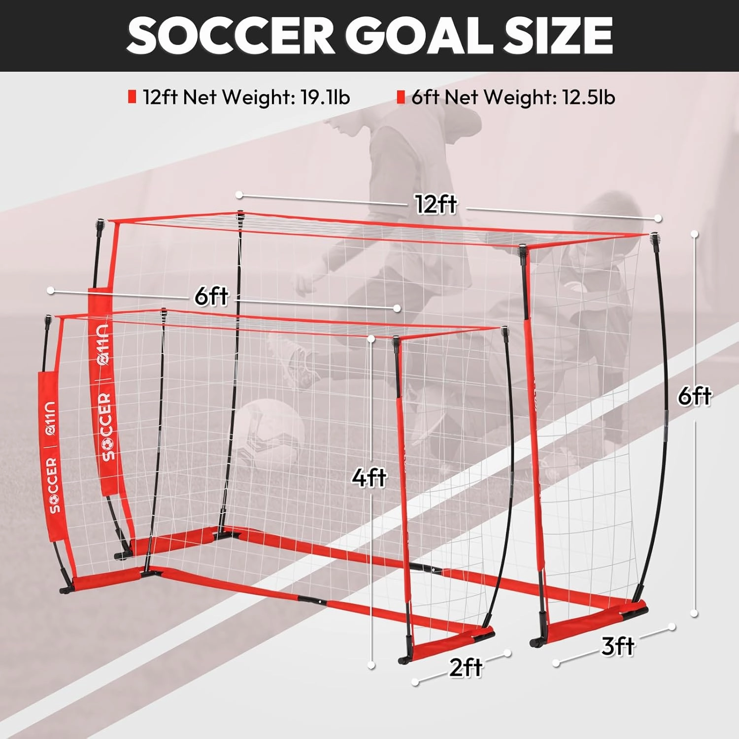 A11N Portable Soccer Goal - 12x6 ft or 6x4 ft Collapsible Soccer Net for Backyard Practice & Team Training