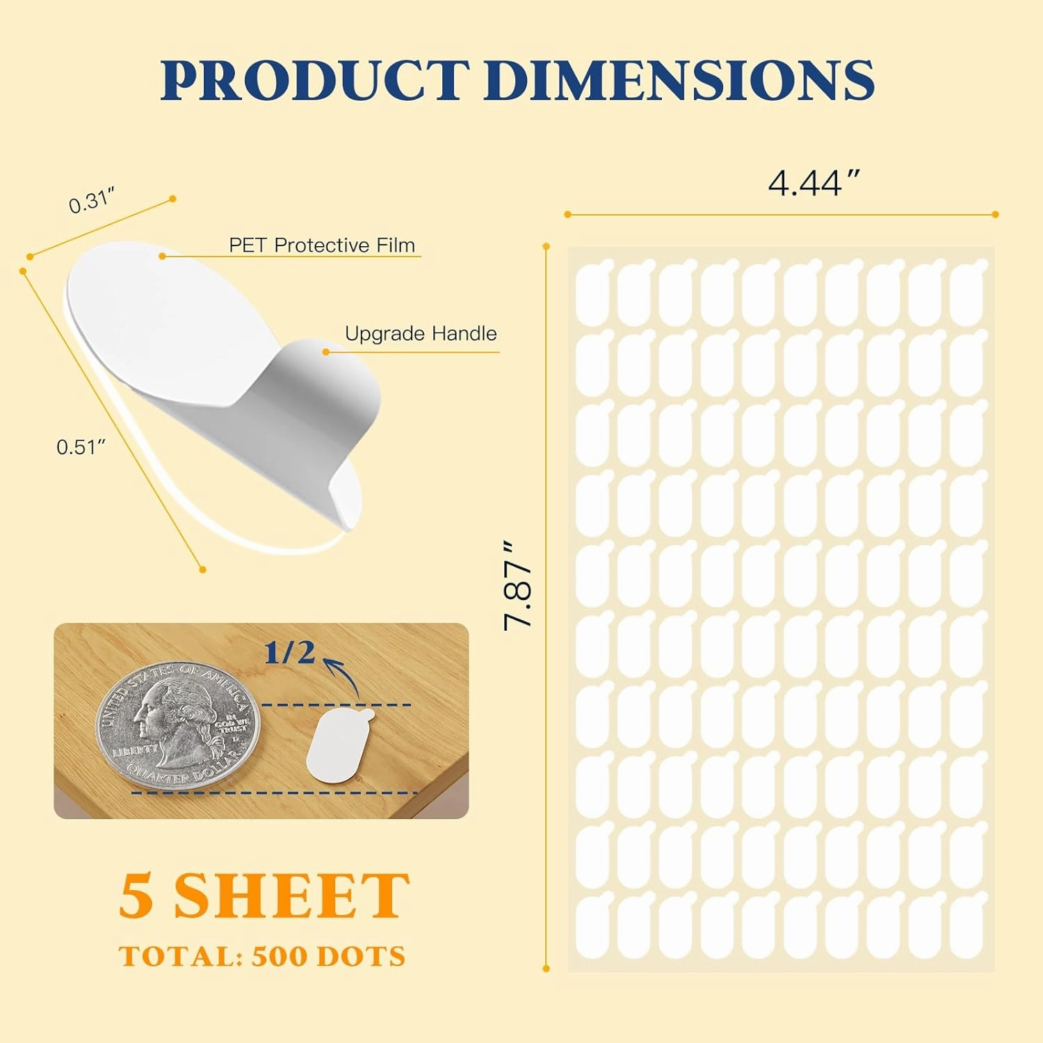 Adhesive Sticky Dots, Putty Sticky Tack, Double Sided Mounting Glue Dots for Wall Hanging, Crafts, Balloons, Poster, Festival, Party, Museum, Decorations - 500 Dots