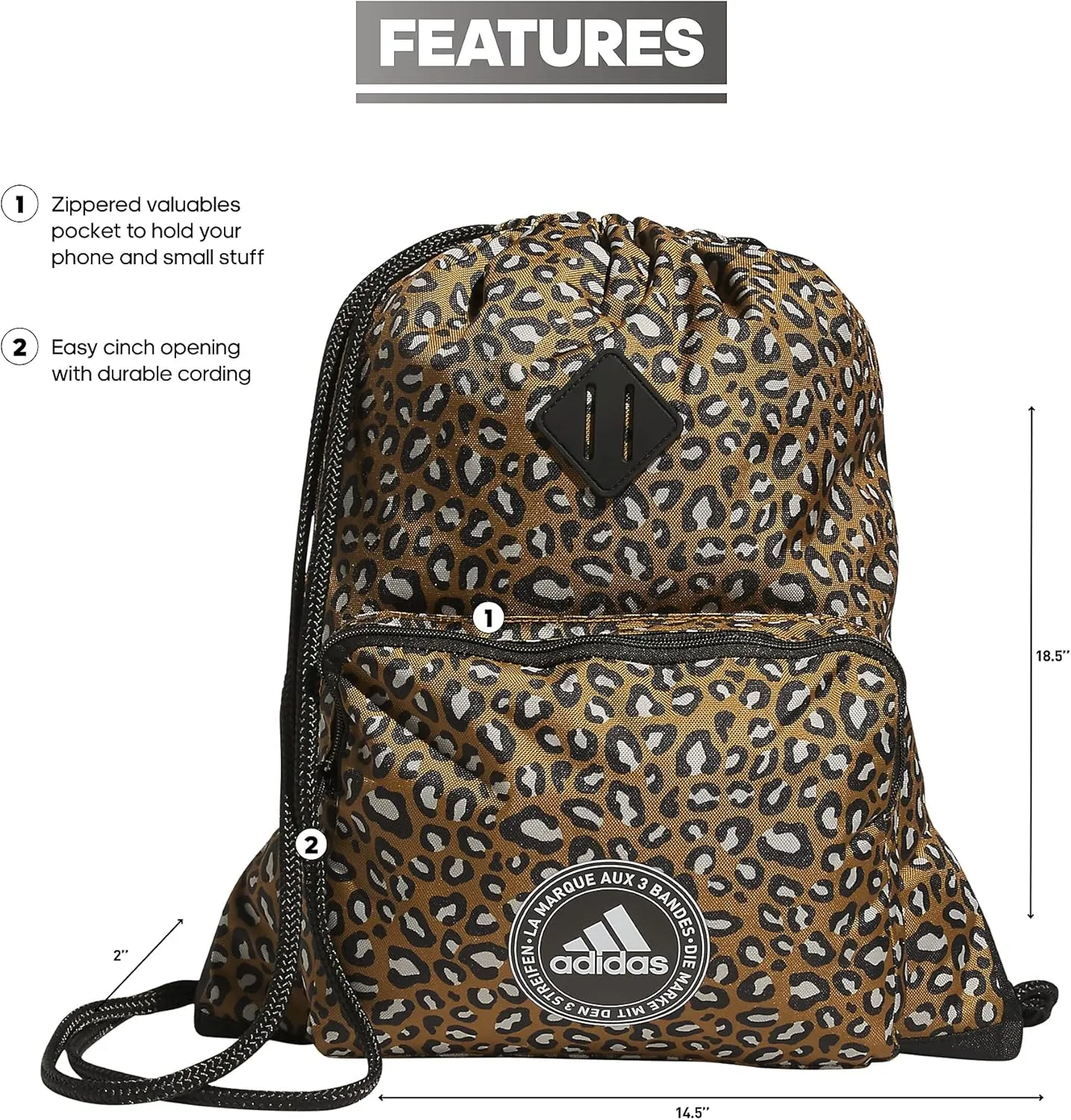 adidas Classic 3S 2 Sackpack, Cheetah Bronze Strata/Black, One Size