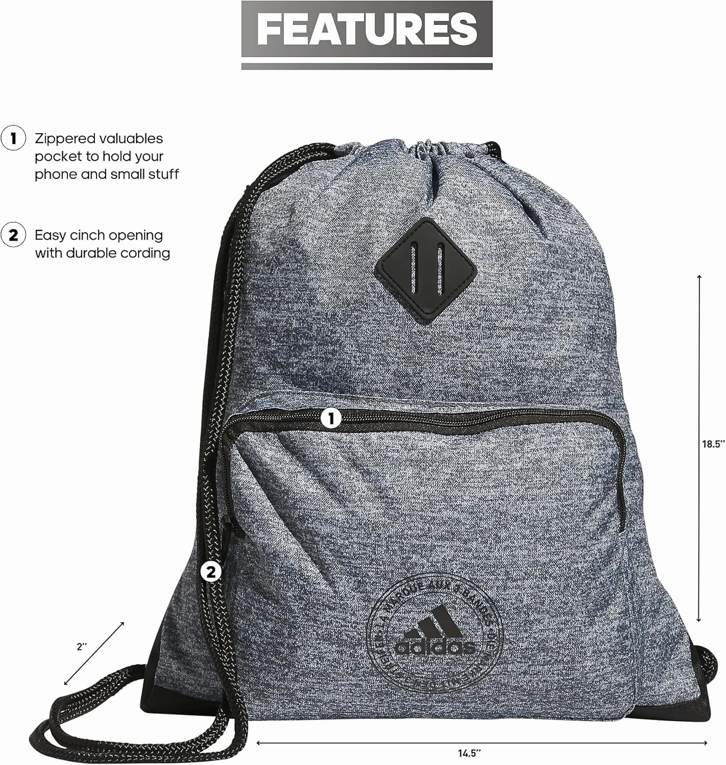 adidas Classic 3S 2.0 Sackpack, Jersey Onix Grey/Black, One Size