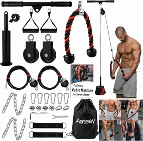 Adjustable Home Gym Pulley System - Heavy Duty 440lbs Capacity LAT Pull-Down & Lift Cable Machine with 360° Swivel Attachments for Biceps, Triceps, Back, Core Workout