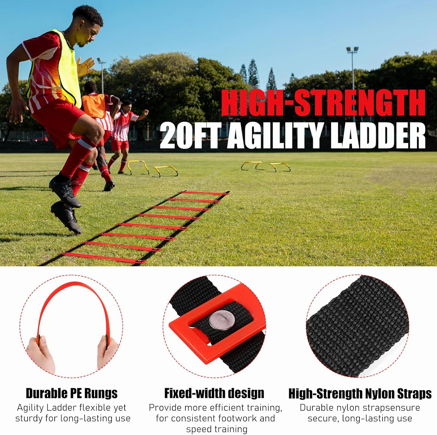 Agility Speed Training Equipment Set - 20ft Speed Ladder, 12 Cones, 4 Adjustable Hurdles, Jump Rope, Parachute | Ideal for Basketball, Football, Soccer, for Kids, Youth, Adults