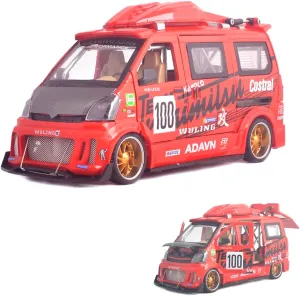 Ailejia Sprinter Van Hot Rod Diecast Metal Model Toy Car - 1:24 Scale Graffiti Van with Sound and Light, Pull Back Vehicles Toy for Kids (Red)