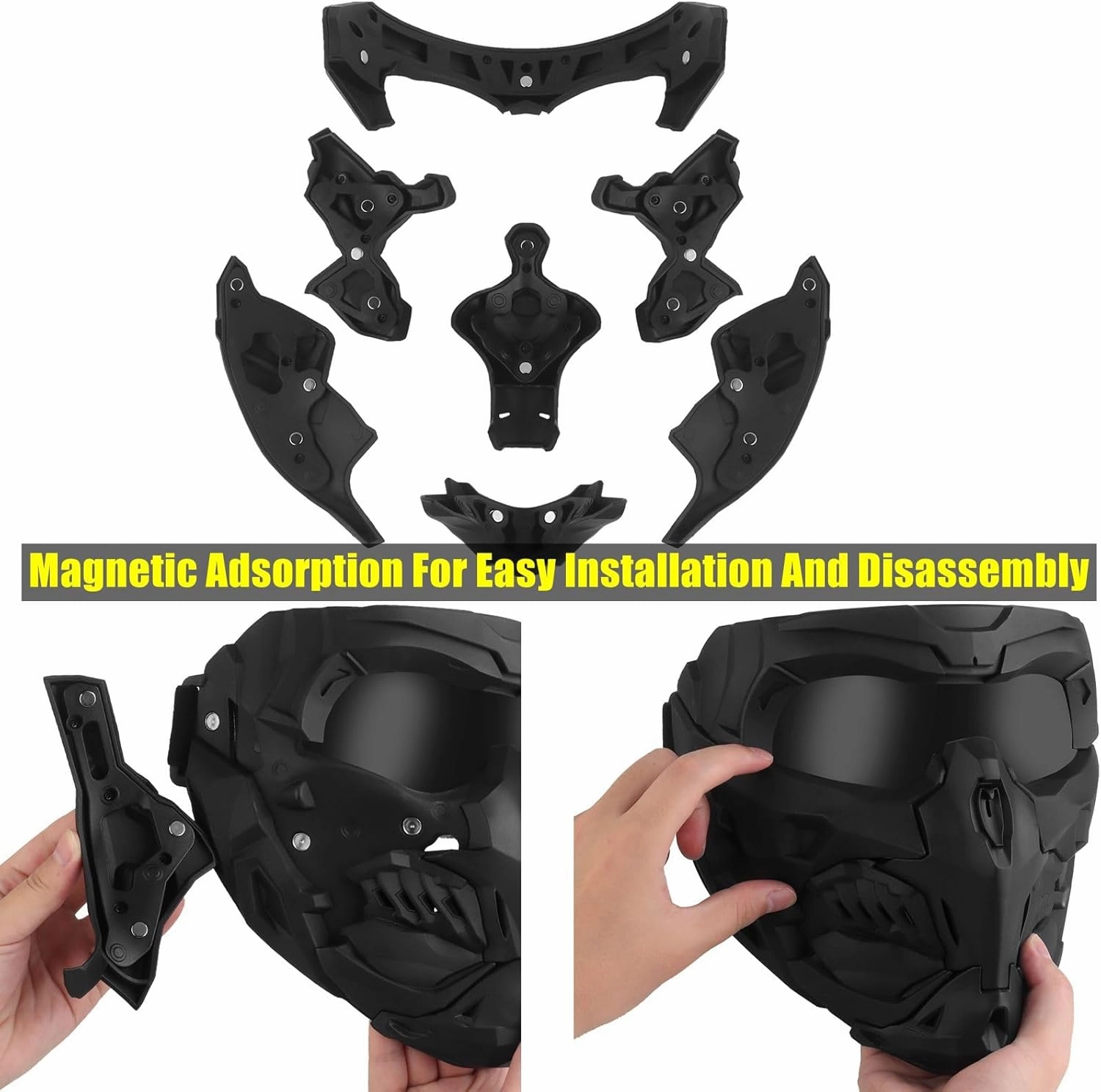 Airsoft Mask Full Face Tactical Safety Protective Mask Anti-Fog Goggles 2 Sets of Magnetic Adsorption Modules Adjustable Elastic Head Strap Fit for Most Man & Women