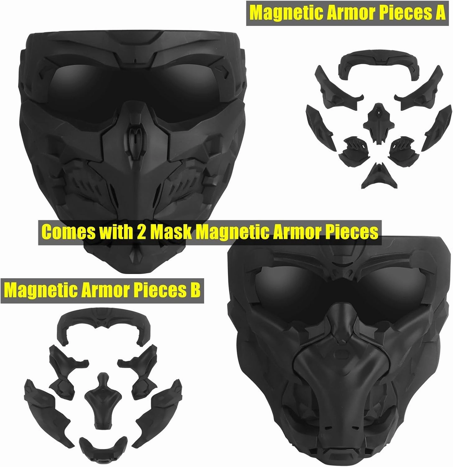 Airsoft Mask Full Face Tactical Safety Protective Mask Anti-Fog Goggles 2 Sets of Magnetic Adsorption Modules Adjustable Elastic Head Strap Fit for Most Man & Women