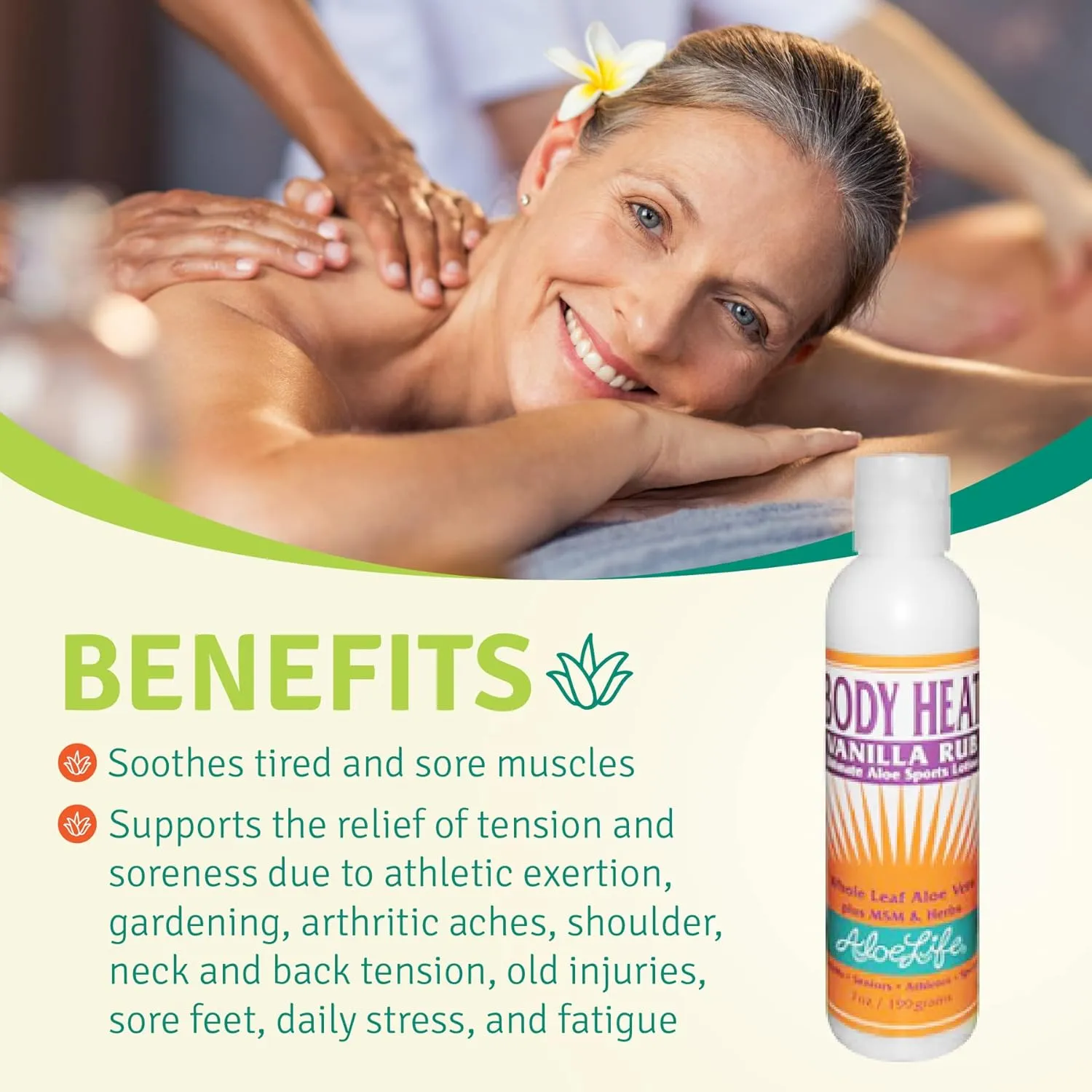 Aloe Life - Body Heat Vanilla Rub, Lubricating, Warming Action, Soothes & Relieves Sore Muscles, Safe For Seniors & Athletes, Helps Reduce Tension & Stress, Gluten-Free (7 oz)