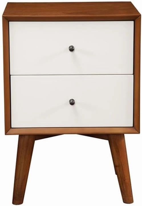 Alpine Furniture Flynn Nightstand, 18 in x 15 in x 26 in, Chestnut and White