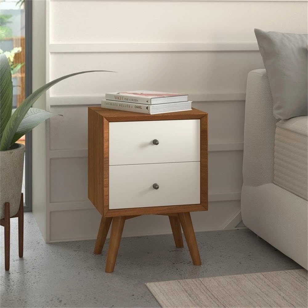 Alpine Furniture Flynn Nightstand, 18 in x 15 in x 26 in, Chestnut and White