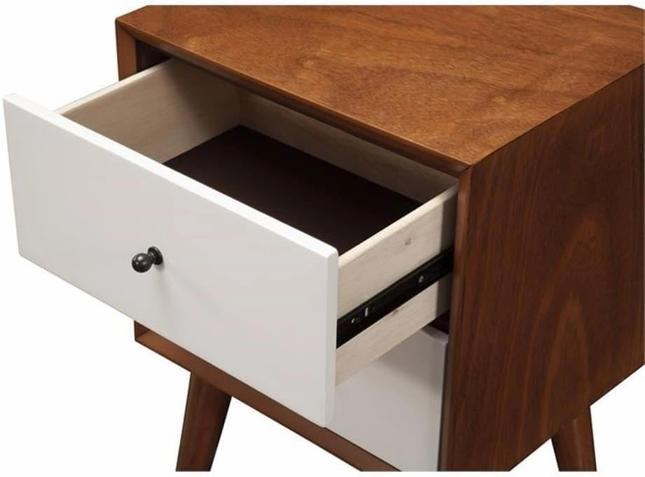 Alpine Furniture Flynn Nightstand, 18 in x 15 in x 26 in, Chestnut and White