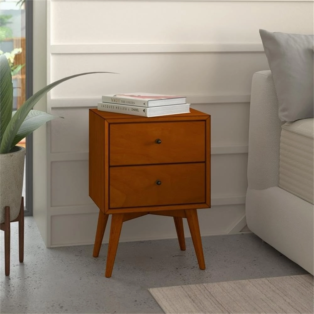 Alpine Furniture Flynn Nightstand, 18" W x 15" D x 26" H, Chestnut