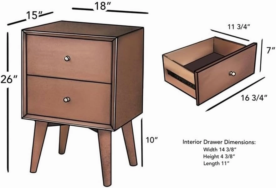 Alpine Furniture Flynn Nightstand, 18" W x 15" D x 26" H, Chestnut