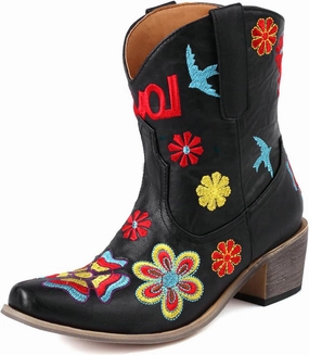 Alsoloveu Women's Embroidered Cowboy Boots Western Cowgirl Snip Toe Chunky Heel Pull On Wedding Dress Mid Calf Boots