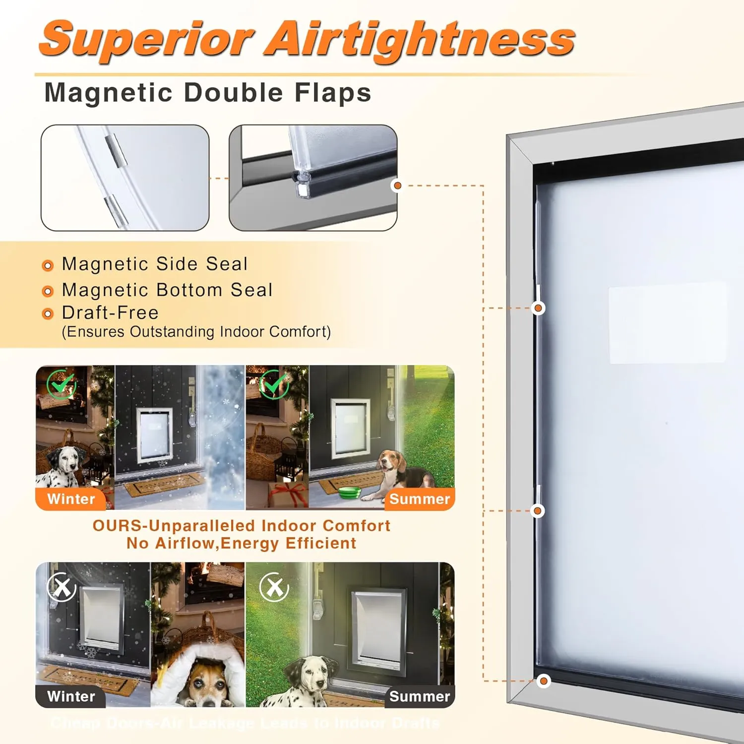 Aluminum Extra Large Dog Door for Wall, Extreme Weather Doggy Door with Enclosed Magnetic Double Flaps, Heavy Duty Doggie Doors with Telescoping Tunnel for Large and Extra Large Dogs Up to 220Lbs