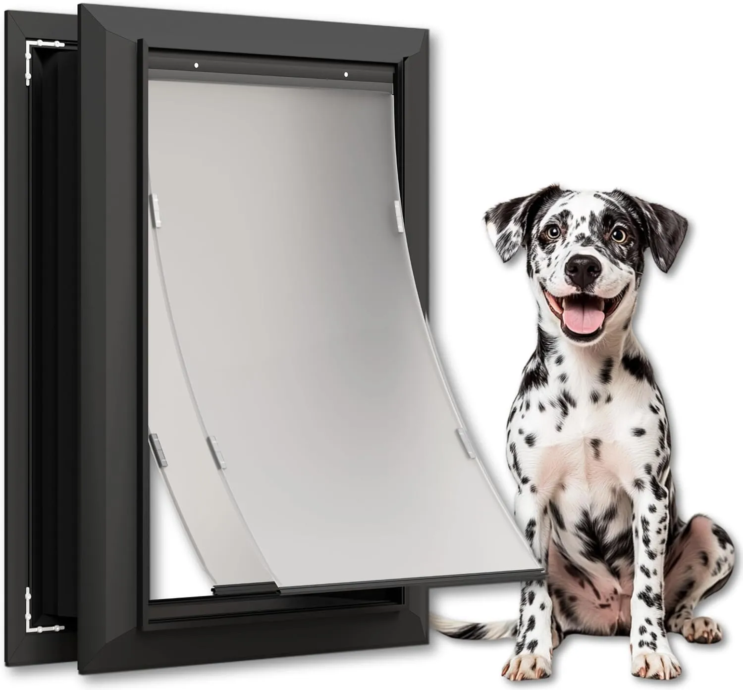 Aluminum Large Dog Door for Exterior Doors, Lockable Panel Included, Cutout Size 12.2''W x 18''H, Heavy Duty Magnetic Double Flap for Extreme Weather, Energy-Efficient, Easy to Assemble, Black (L)