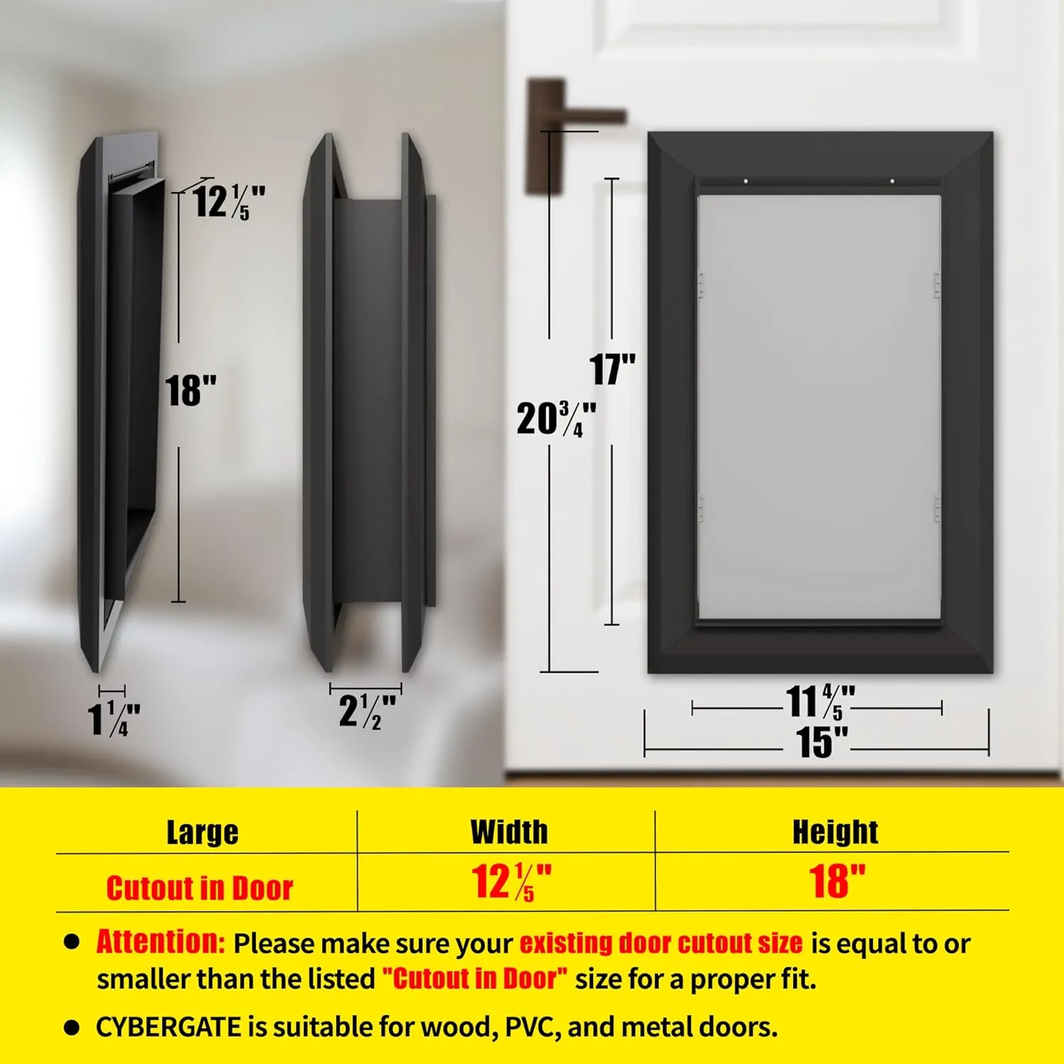Aluminum Large Dog Door for Exterior Doors, Lockable Panel Included, Cutout Size 12.2''W x 18''H, Heavy Duty Magnetic Double Flap for Extreme Weather, Energy-Efficient, Easy to Assemble, Black (L)