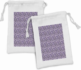 Ambesonne Flower Fabric Pouch Set of 2, Floral Art with Rounds and Lavender Branches, Small Drawstring Bag for Toiletries Masks and Favors, 9" x 6", Mauve Blue Violet
