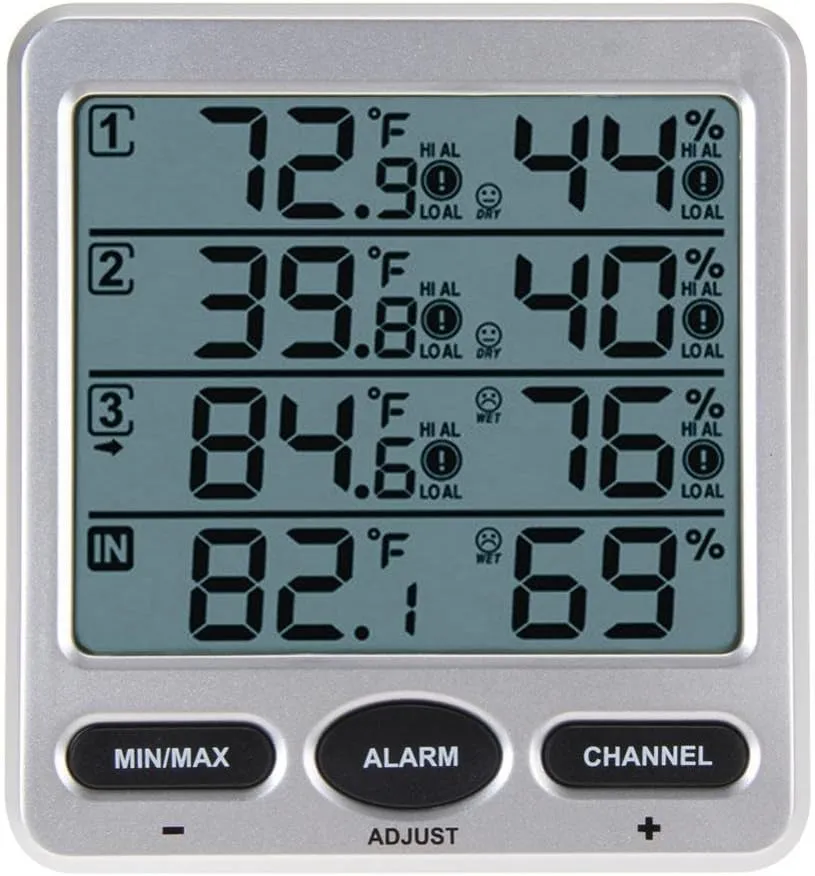 Ambient Weather WS-10 Wireless Indoor/Outdoor 8-Channel Thermo-Hygrometer with Three Remote Sensors