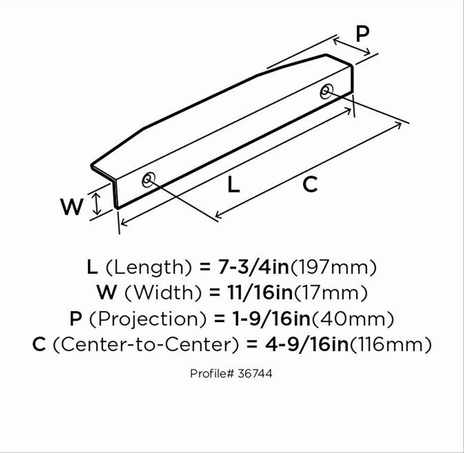 Amerock | Cabinet Edge Pull | Satin Nickel | 4-9/16 inch (116 mm) Center to Center | Aloft | 1 Pack | Drawer Pull | Drawer Handle | Cabinet Hardware