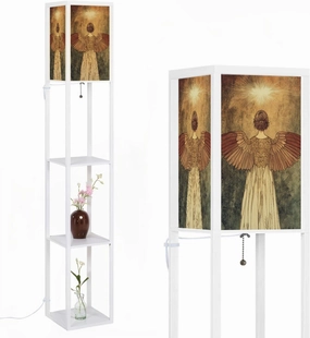Angel Gown Nimbus Golden Hour Painting Floor Lamps with Shelves, Modern Standing Lamp Narrow Corner Display Bookshelf Lamp for Living Room, Bedroom, Office Decor