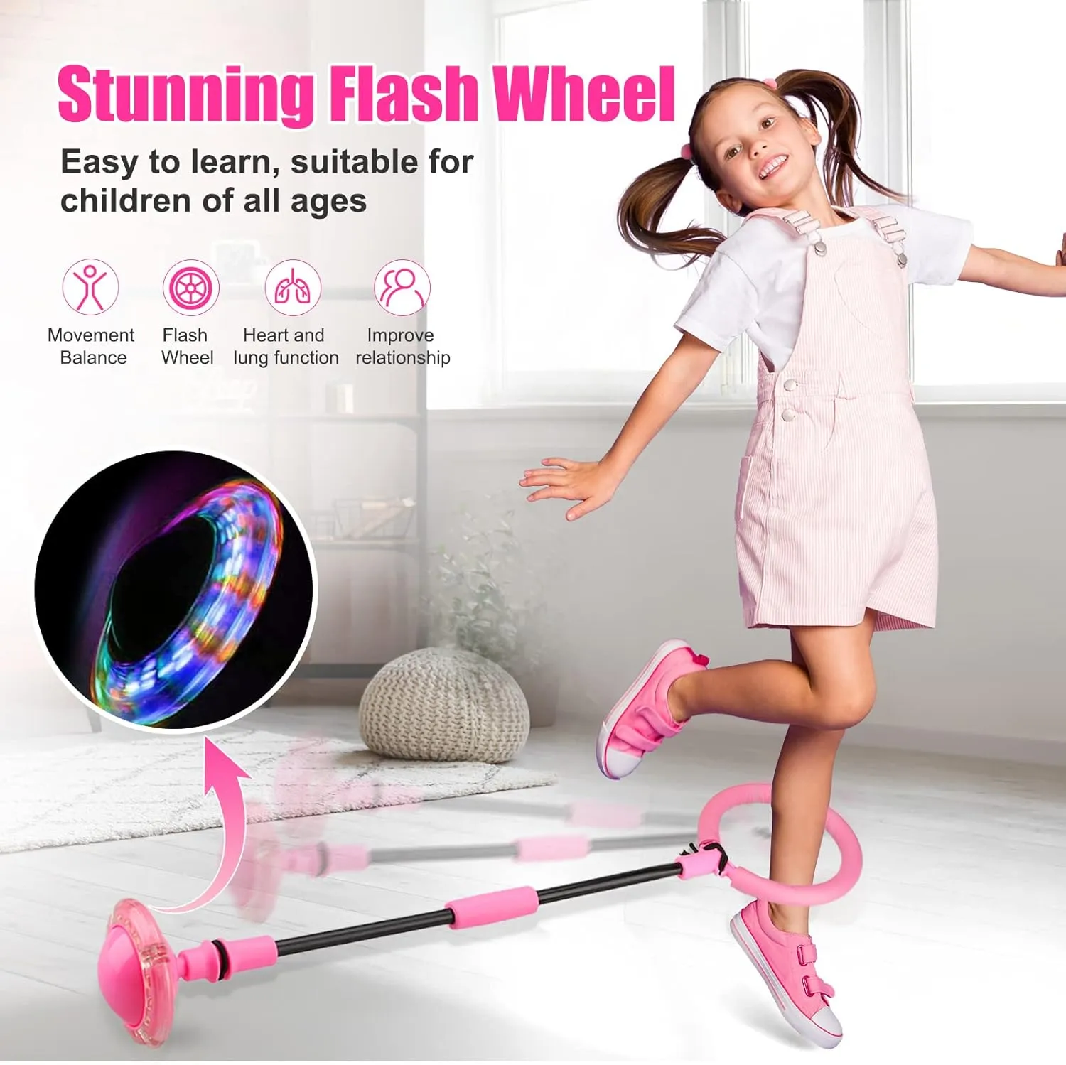 Ankle Skip Ball for Kids - Foldable Flash Wheel Skip Ball, Outside Game Toys for Kids & Adults, Gift for Boys & Girls Age 5 6 7 8 9 10 Years Old, Pink