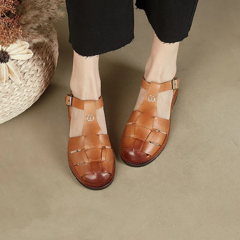 Antmvs  new Women sandals natural leather 22-24.5cm cowhide sheepskin pigskin Knitted Gladiator women summer shoes Retro sandals