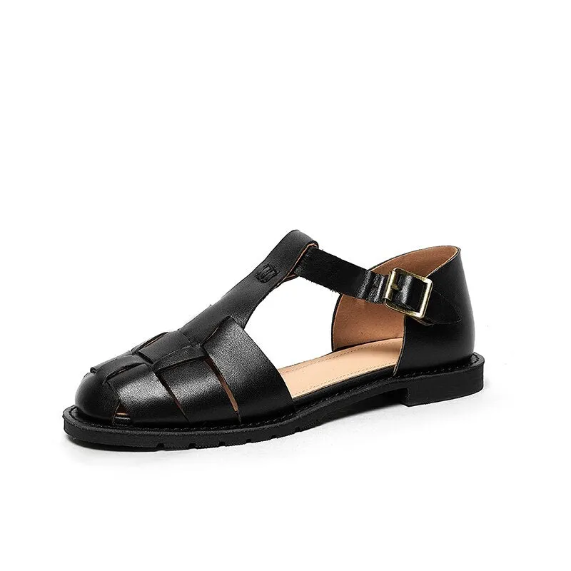 Antmvs  new Women sandals natural leather 22-24.5cm cowhide sheepskin pigskin Knitted Gladiator women summer shoes Retro sandals