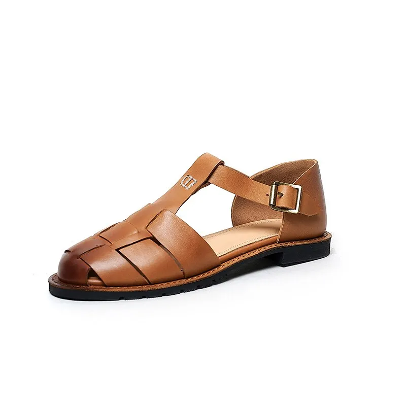 Antmvs  new Women sandals natural leather 22-24.5cm cowhide sheepskin pigskin Knitted Gladiator women summer shoes Retro sandals