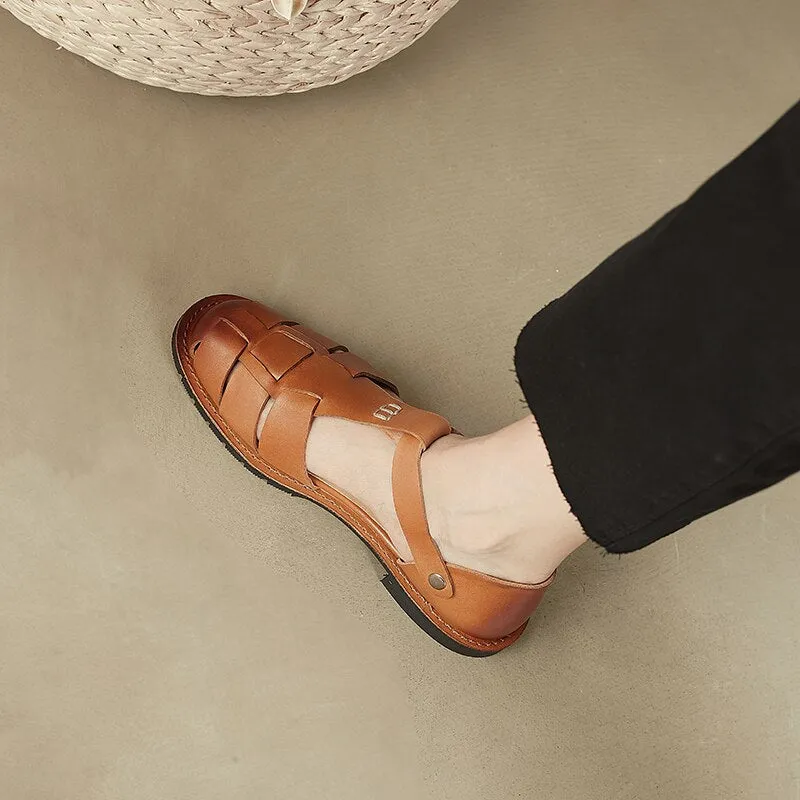 Antmvs  new Women sandals natural leather 22-24.5cm cowhide sheepskin pigskin Knitted Gladiator women summer shoes Retro sandals