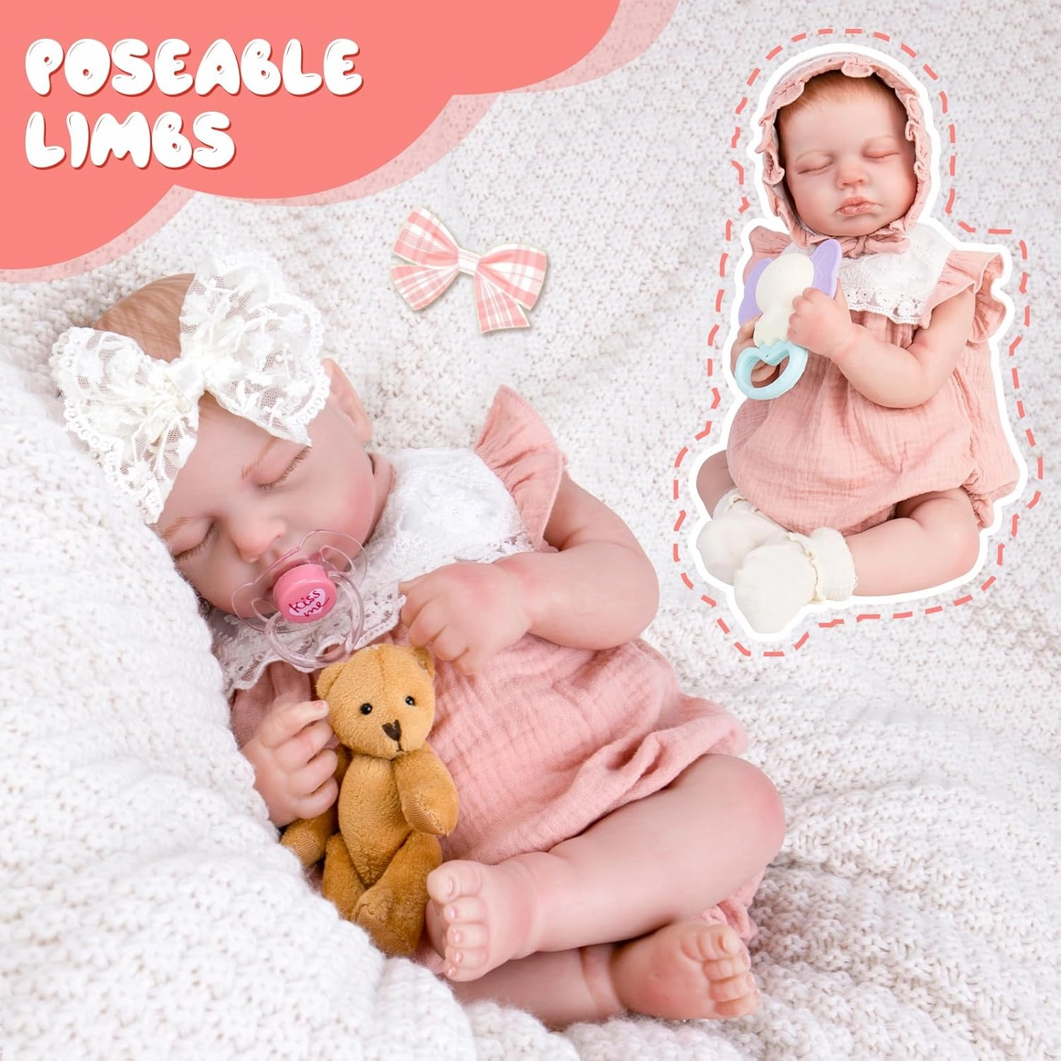 Aori Reborn Baby Dolls Realistic Lifelike - 20" Newborn Girl Doll with Feeding Set, Sleeping Baby Toy for Kids Ages 3  Years, Hand-Painted Vinyl Newborn Doll