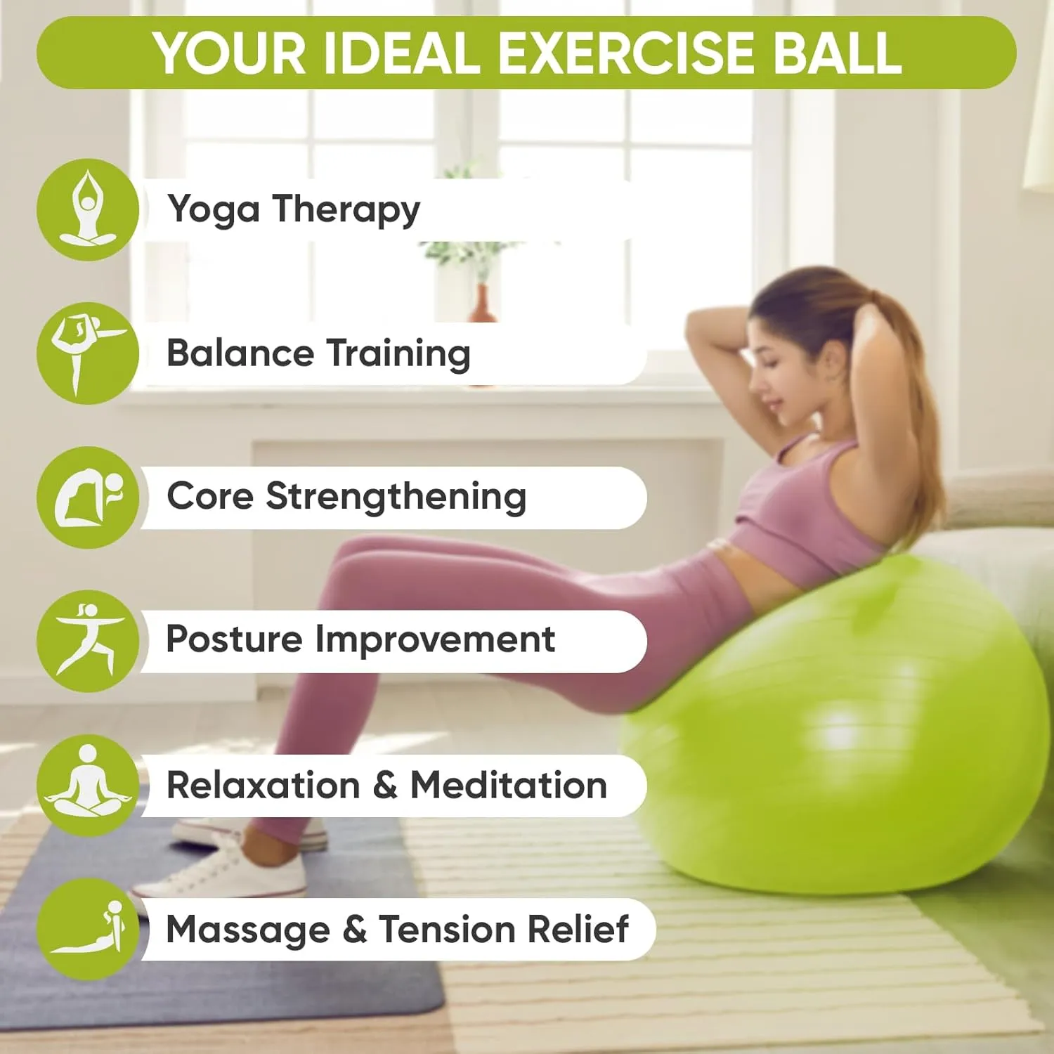 APEXUP Yoga & Pilates Ball - Anti Slip Heavy Duty Gym Ball for Fitness, Balance & Core Workout
